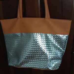 Metallic  Tan and Silver Tote Bag
